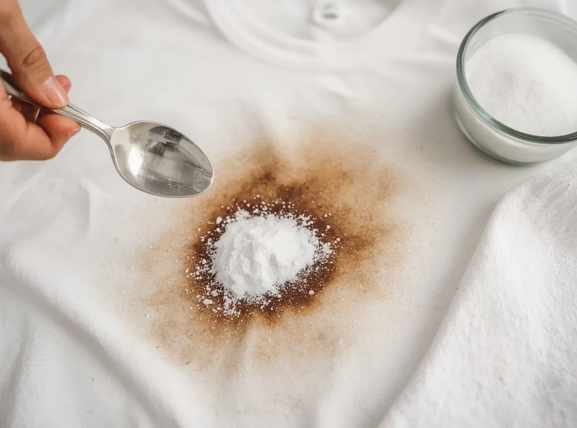 Baking soda on a grease stain after laundry
