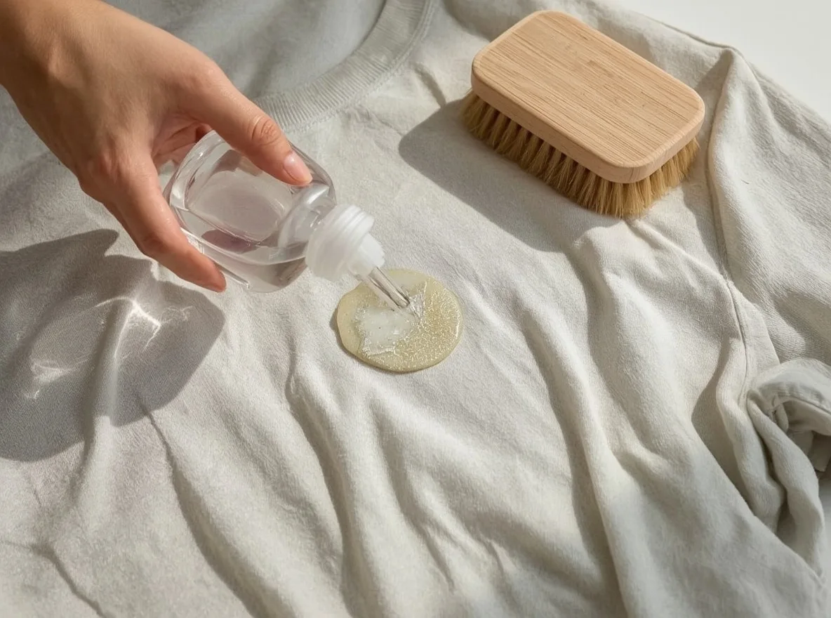 Cleaning an old grease stain from a shirt with dish soap
