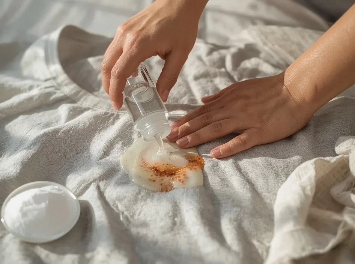 Cleaning pizza grease from clothes with dish soap