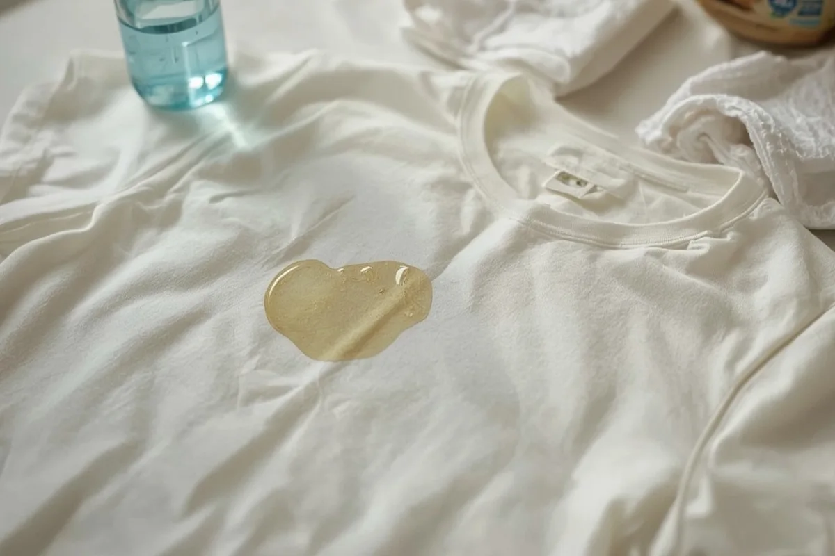 Cooking oil stain on a cotton shirt before cleaning