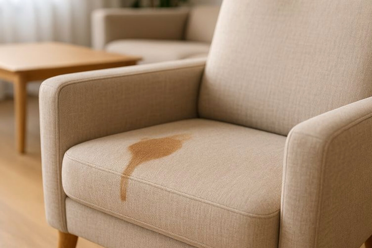 dried coffee stains on the upholstery