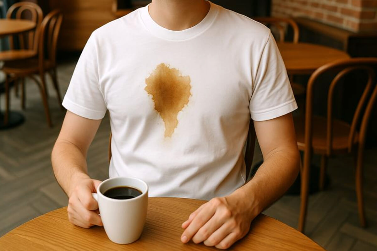 coffee stains on the white clothes
