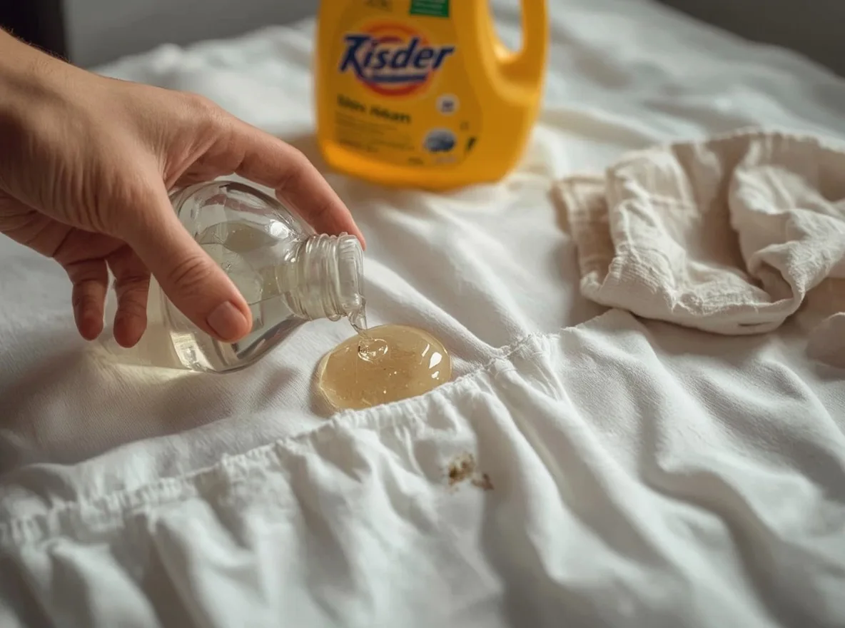 Treating a washed grease stain with dish soap