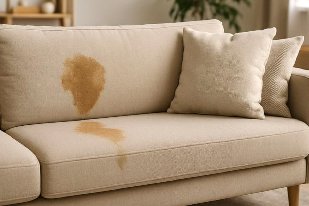 dried coffee stains on the upholstery